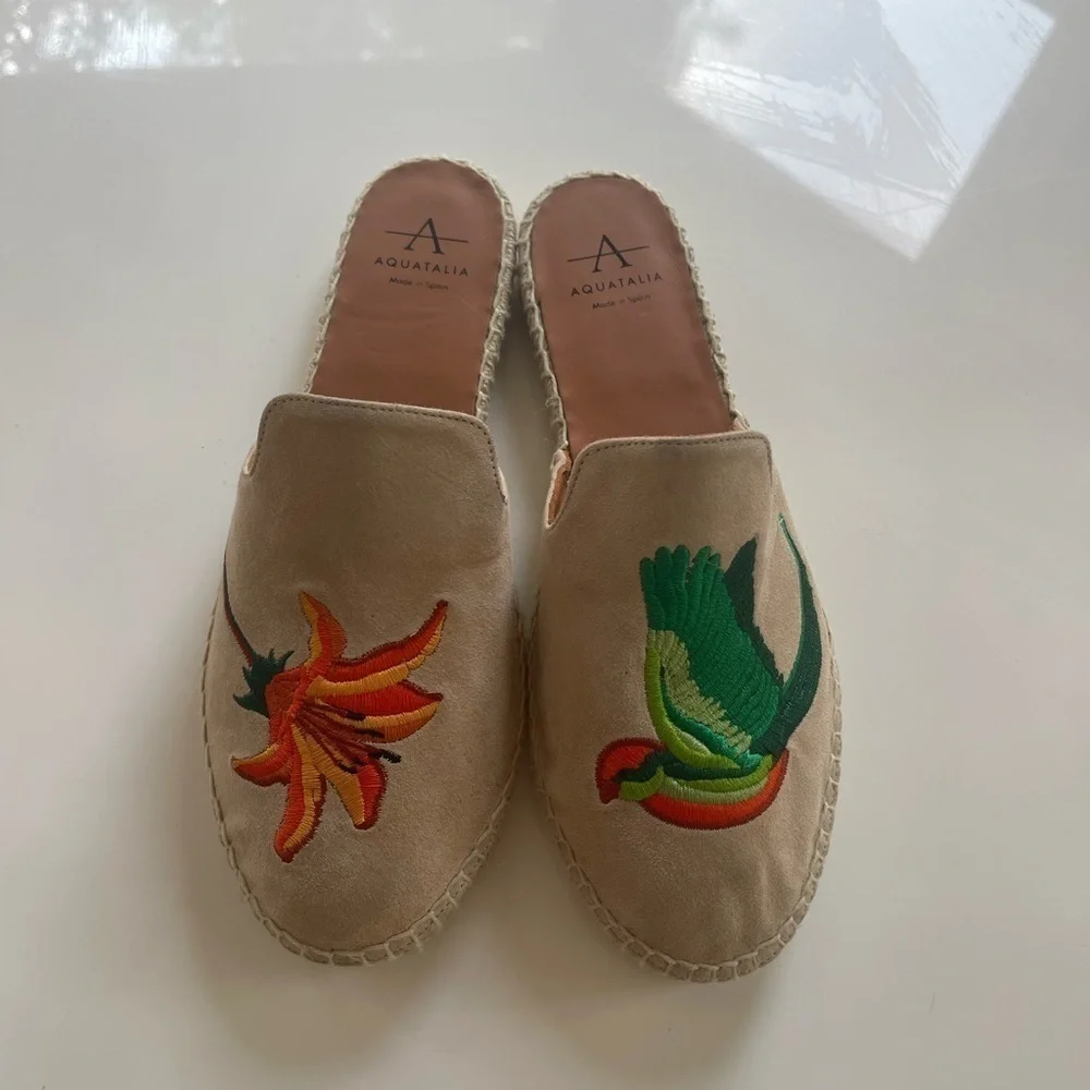 Aquatalia Blair Embroidered Suede Espadrille - 7
